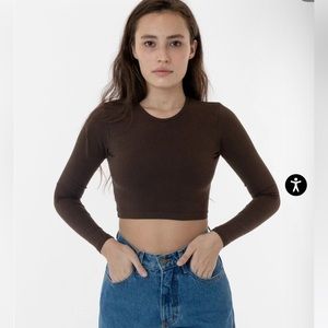 LOS ANGELES APPAREL Garment Dye Long Sleeve Crop Top XS CHOCOLATE